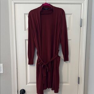 Evan Picone Rich Burgundy Belted Cardigan Sweater Dress